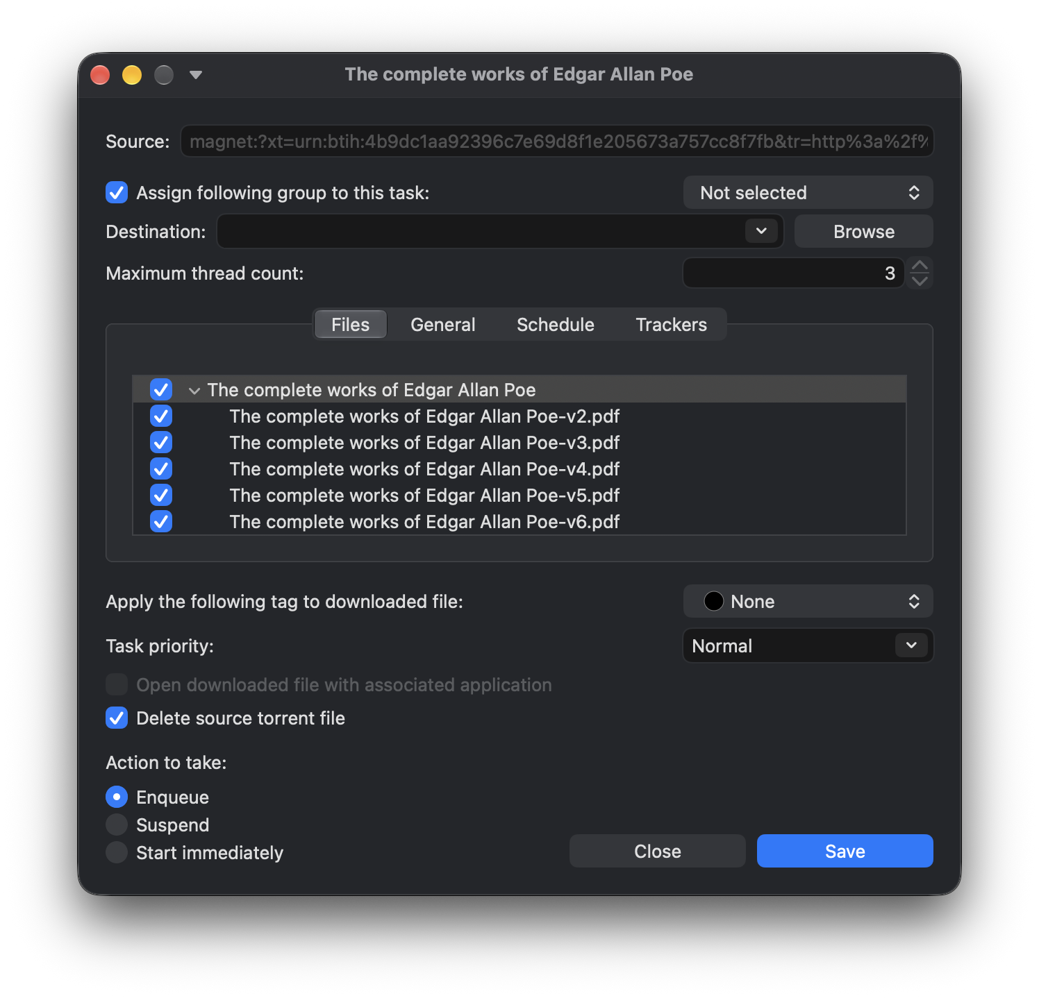 Choosing which files to download from a torrent.